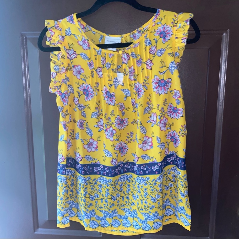 Liz Claiborne Yellow  Ruffled Sleeveless Blouse